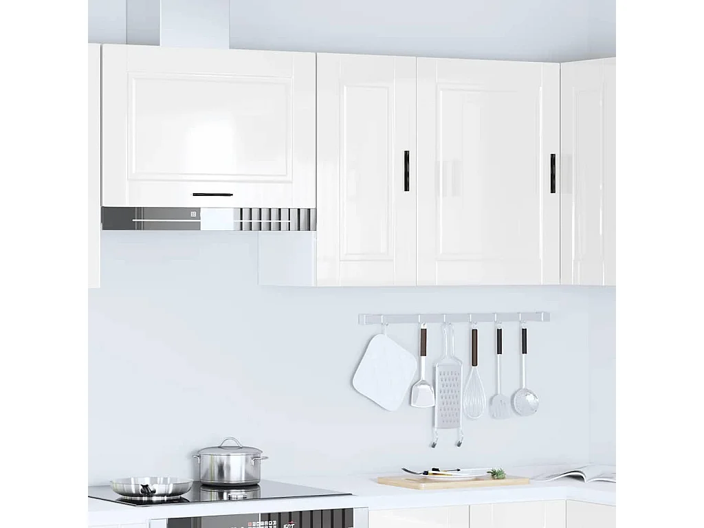 Armoire murale de cuisine blanc brillant bois ingénierie