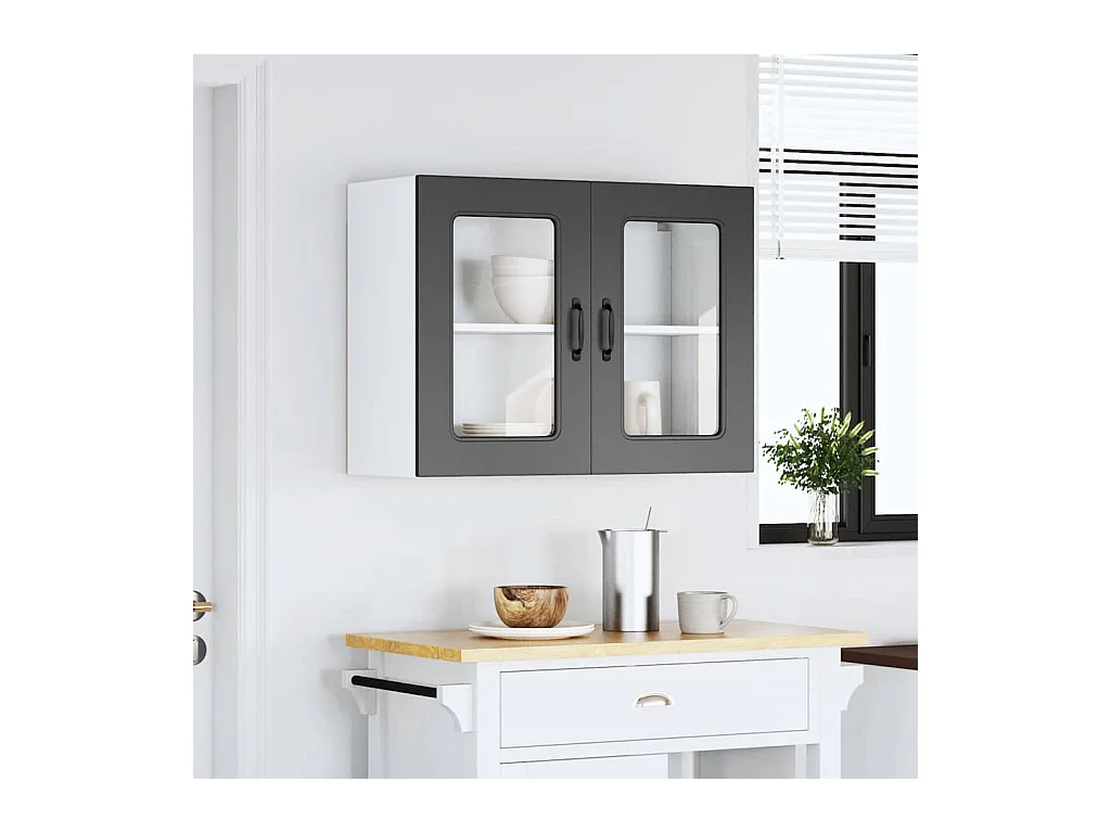 Pensile da cucina nero con anta in vetro