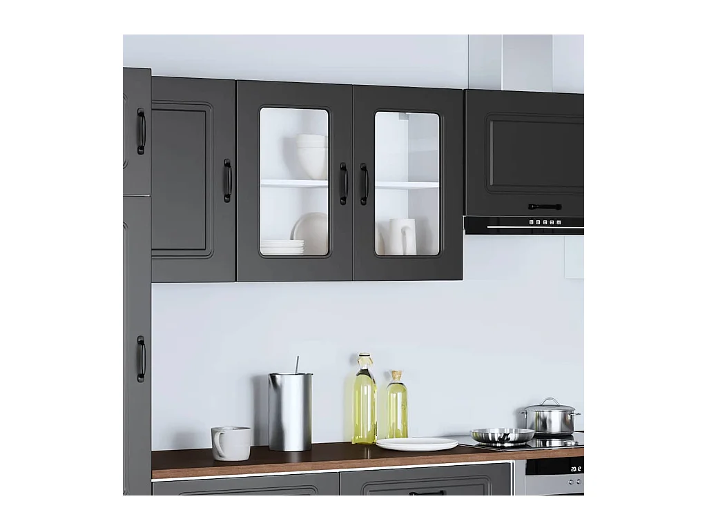 Pensile da cucina nero con anta in vetro