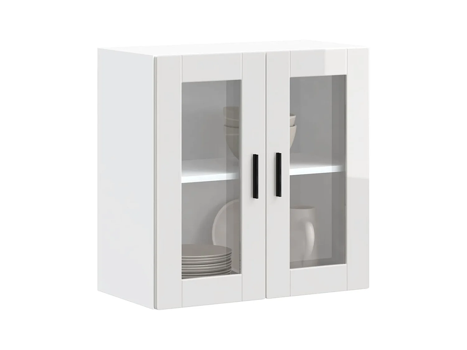 Armoire murale cuisine avec porte en verre blanc brillant