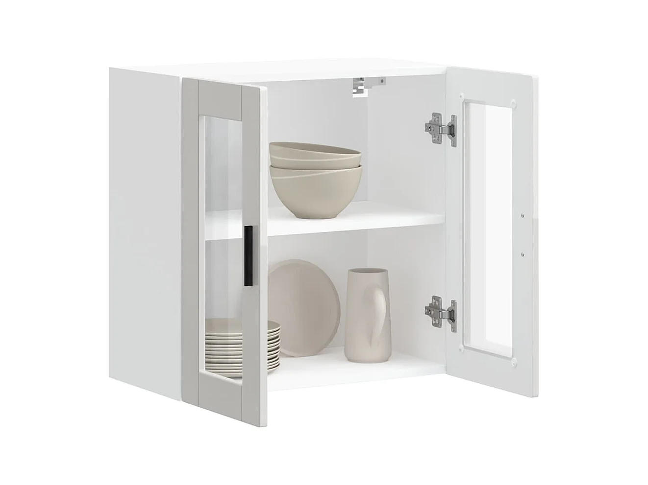 Armoire murale cuisine avec porte en verre blanc brillant