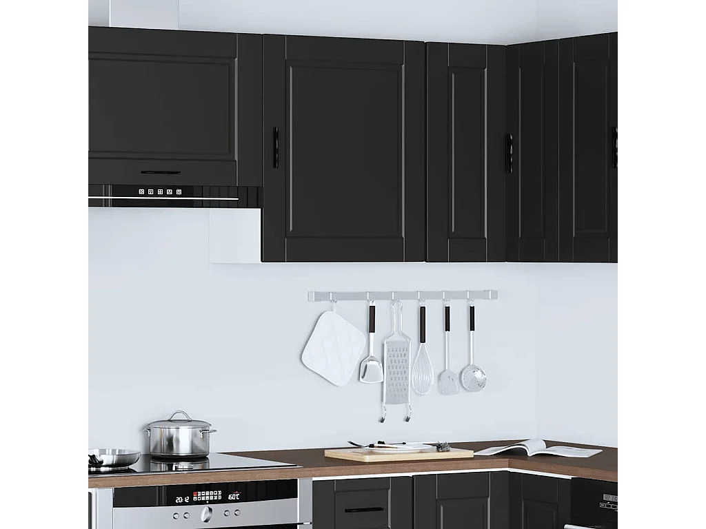 Armario de pared para cocina de madera de ingeniería negra Porto