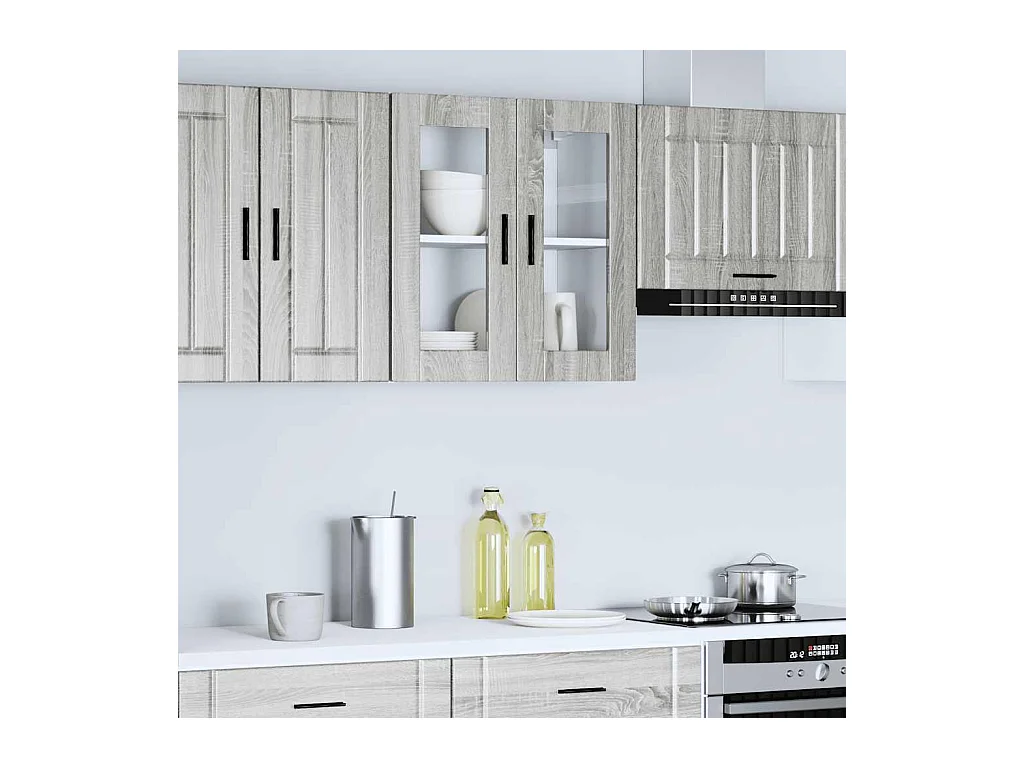 Armoire murale de cuisine avec porte en verre sonoma gris