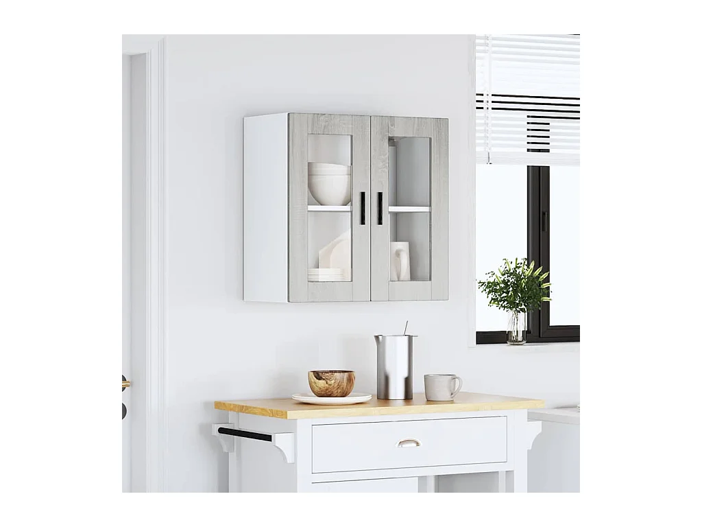 Armoire murale de cuisine avec porte en verre sonoma gris