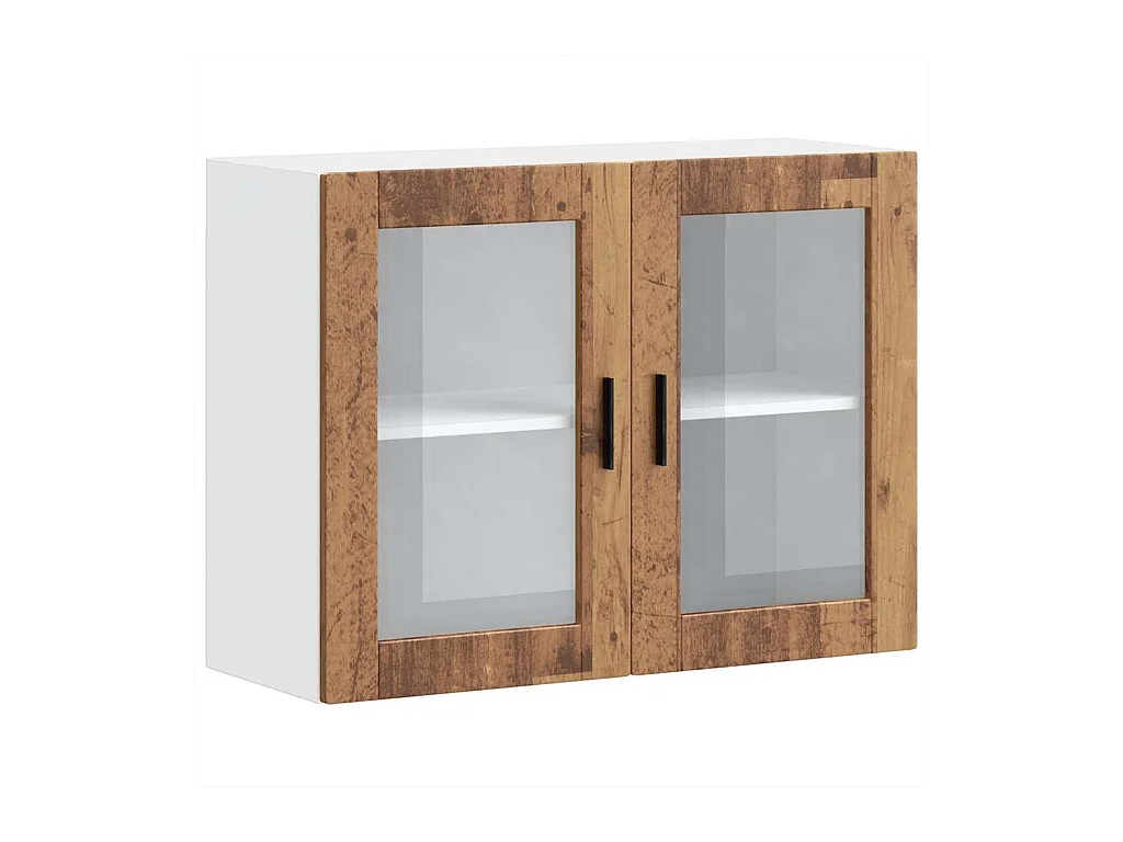 Pensile da cucina con anta in vetro legno vecchio