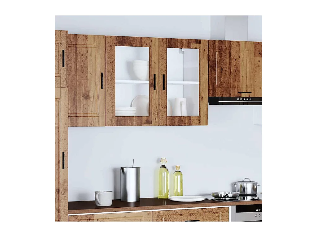 Pensile da cucina con anta in vetro legno vecchio