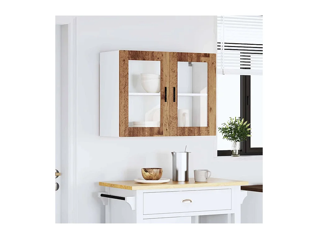 Pensile da cucina con anta in vetro legno vecchio