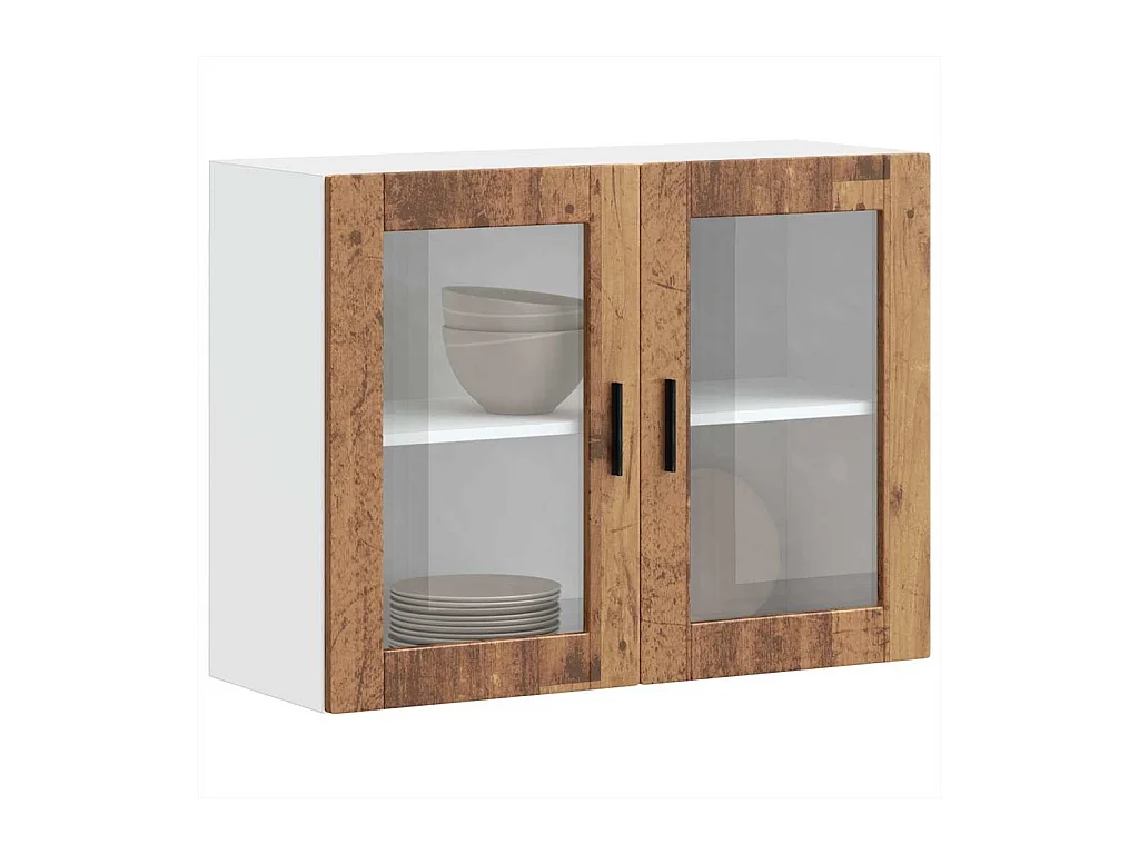 Keukenwandkast met glazen deur oud hout