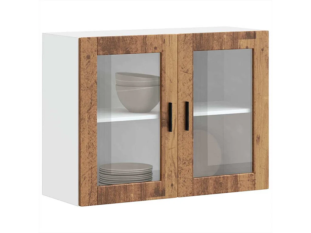 Armoire murale de cuisine avec porte en verre vieux bois