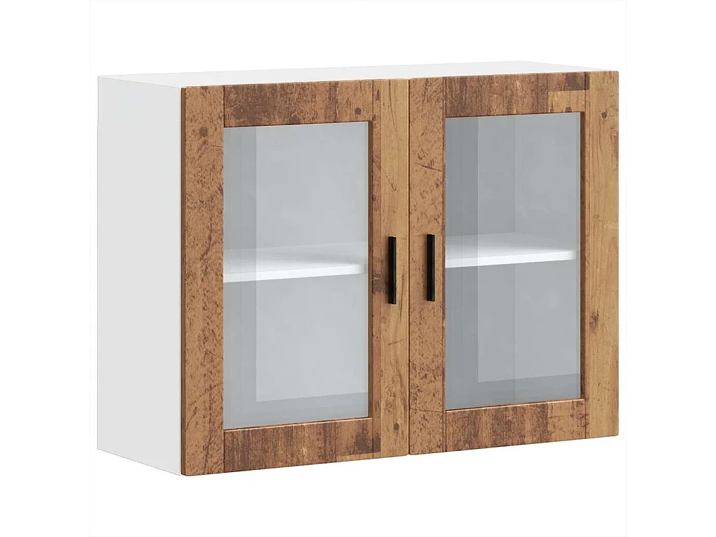 Armoire murale de cuisine avec porte en verre vieux bois