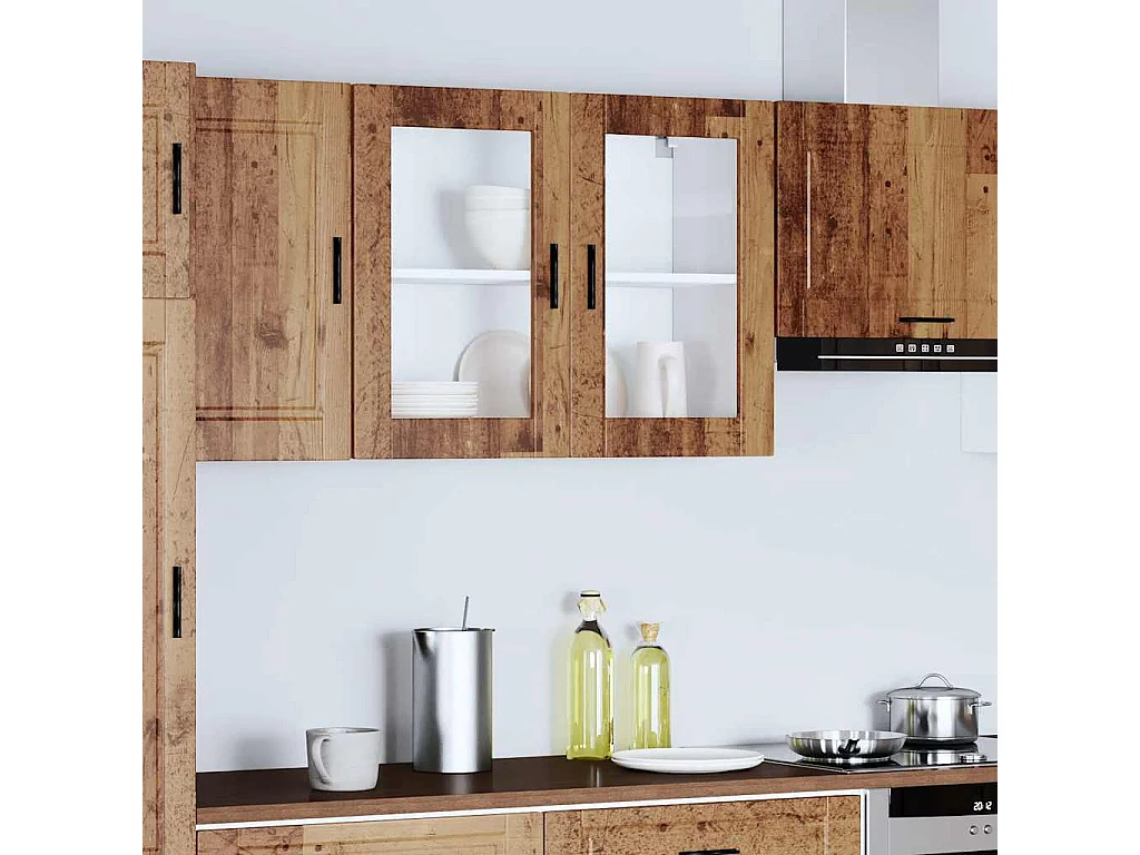 Armoire murale de cuisine avec porte en verre vieux bois