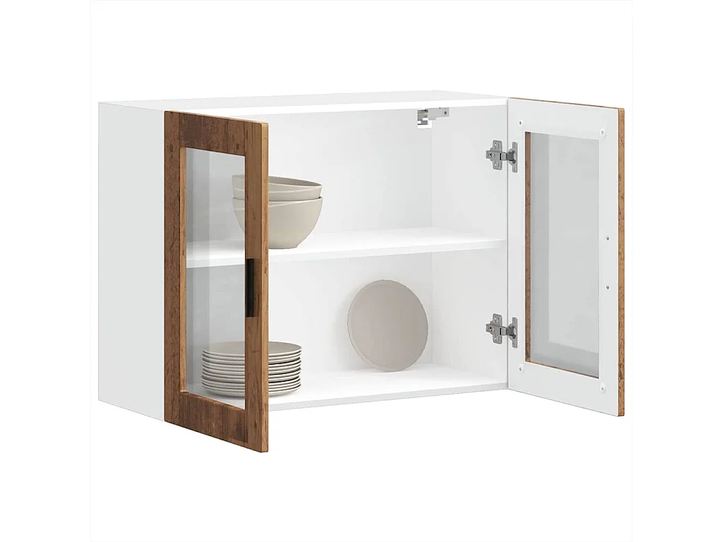 Armoire murale de cuisine avec porte en verre vieux bois