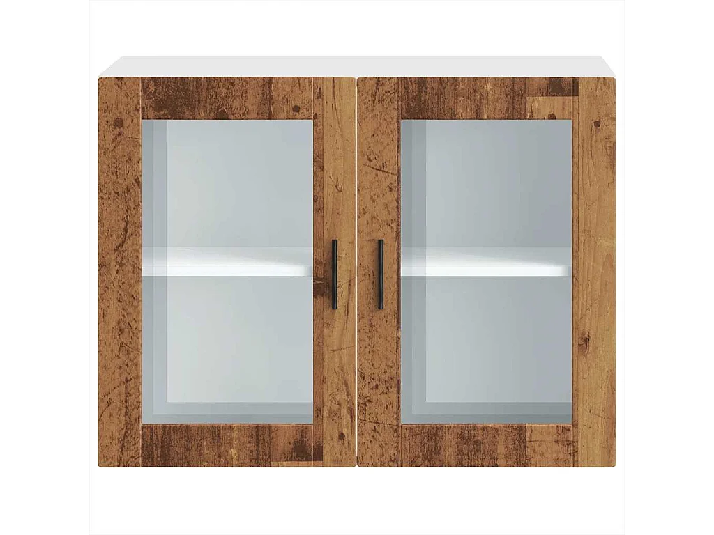 Armoire murale de cuisine avec porte en verre vieux bois