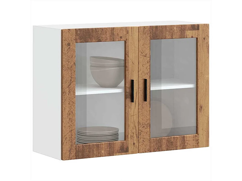 Armoire murale de cuisine avec porte en verre vieux bois