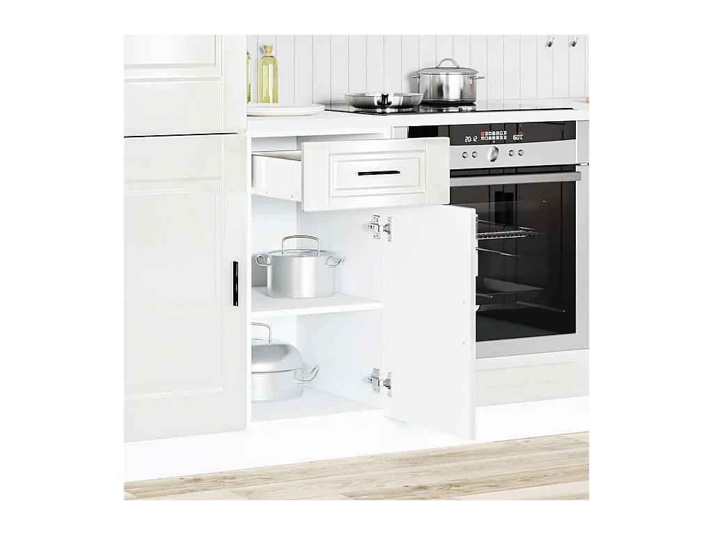 Armoire de cuisine blanc brillant bois ingénierie