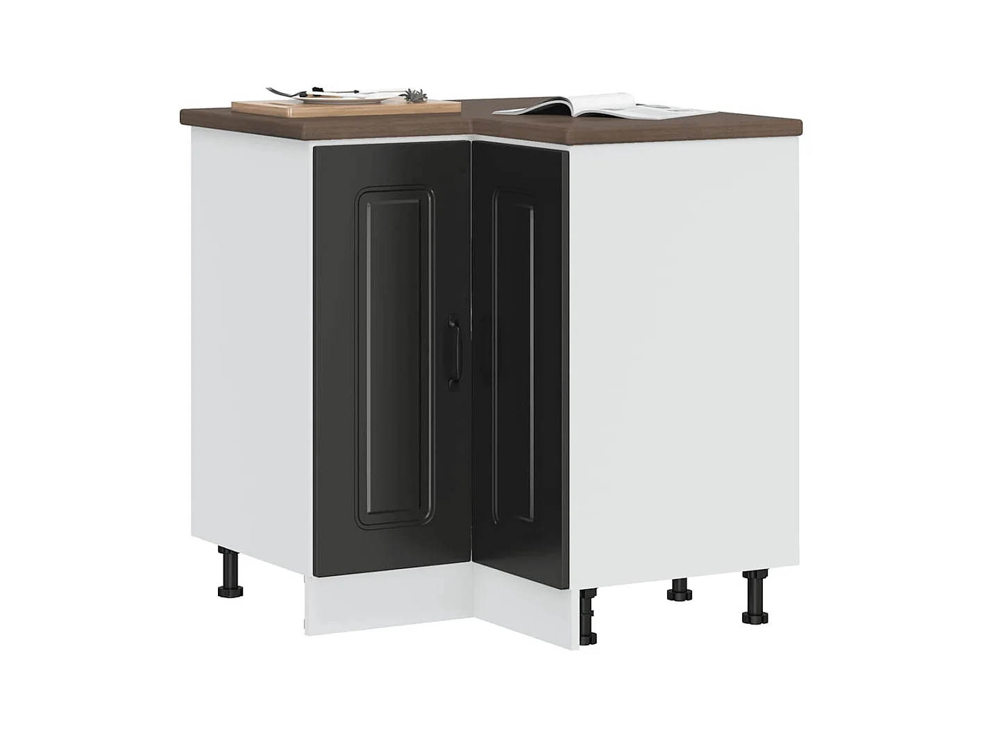 Armoire d'angle de cuisine noir bois d'ingénierie