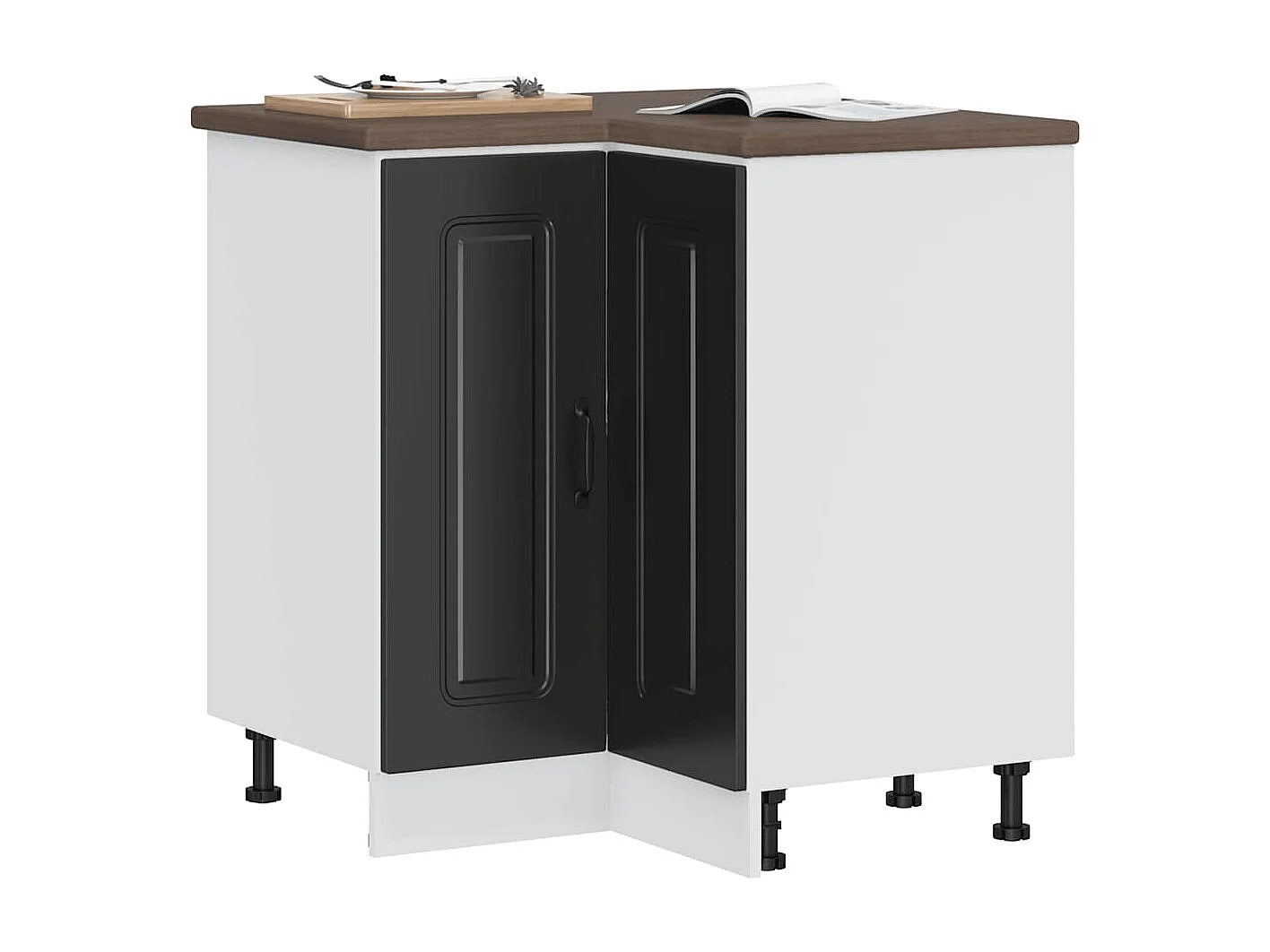 Armoire d'angle de cuisine noir bois d'ingénierie