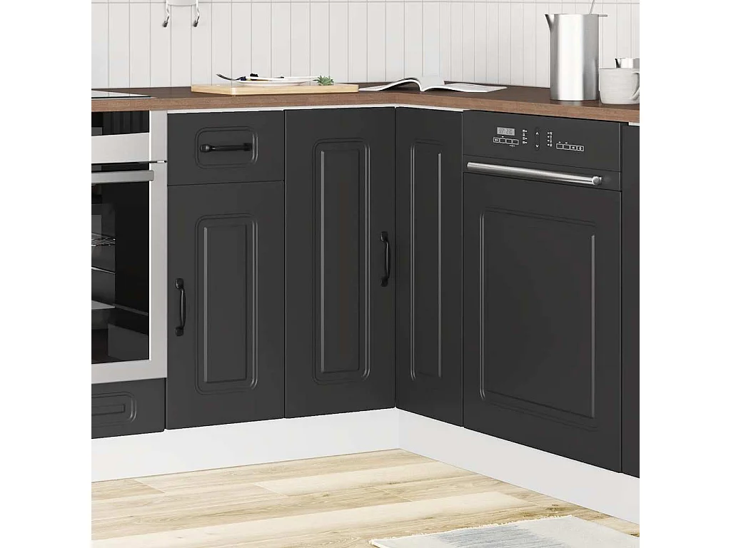 Armoire d'angle de cuisine noir bois d'ingénierie