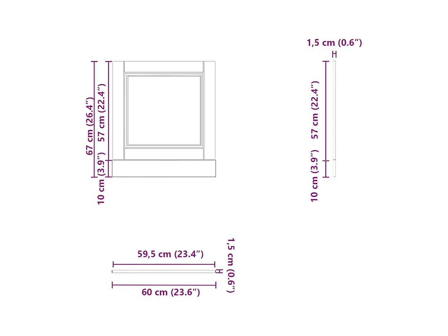 Pannello lavastoviglie in rovere artigianale 60x1,5x67 cm
