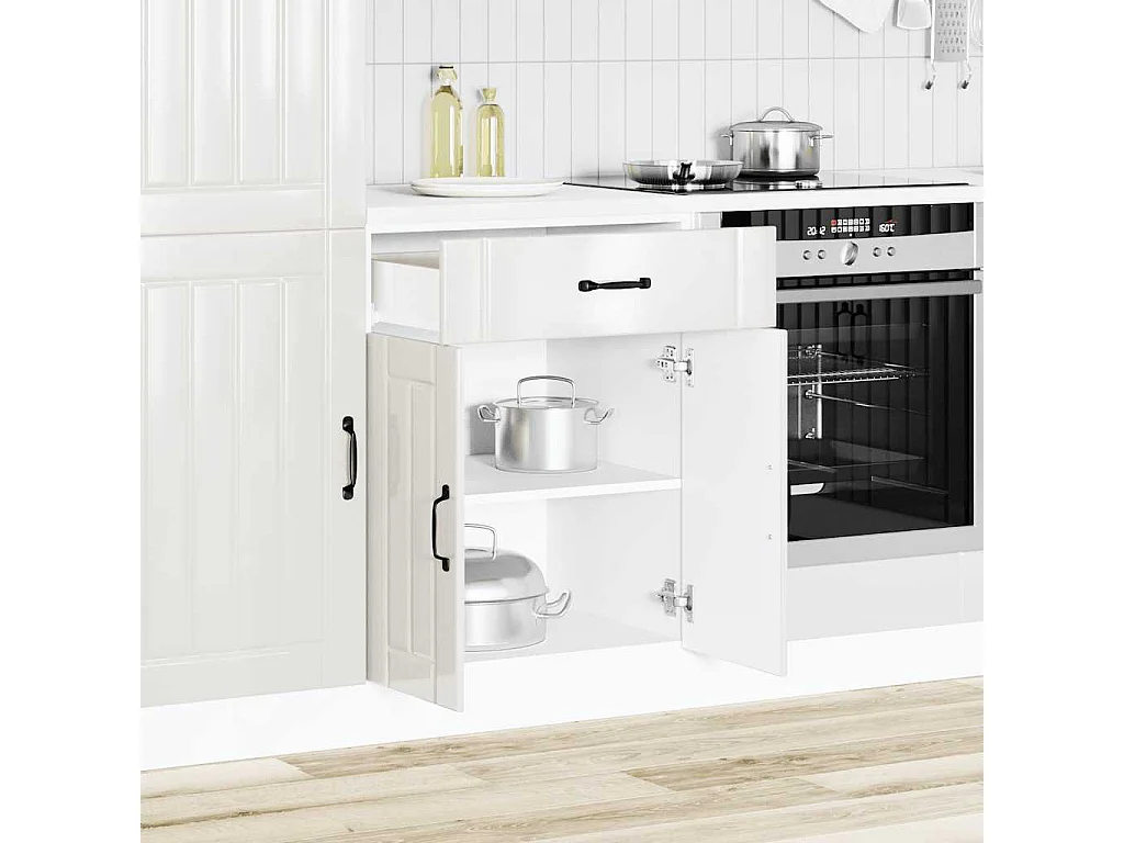 Armoire de cuisine blanc brillant bois ingénierie