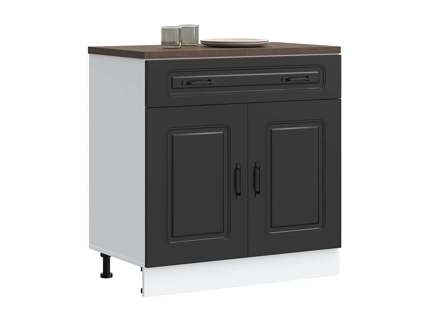 Kalmar zwarte keukenkast van bewerkt hout