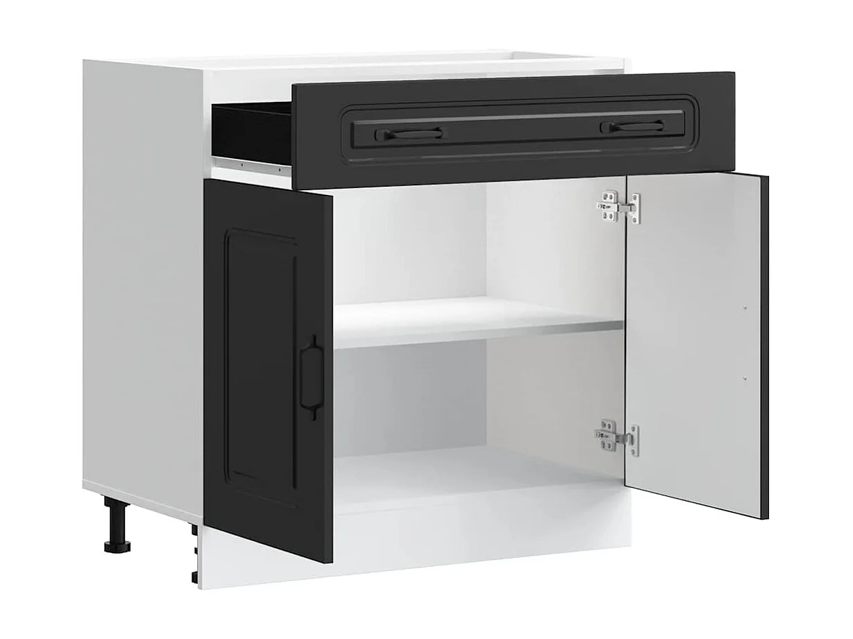 Kalmar zwarte keukenkast van bewerkt hout