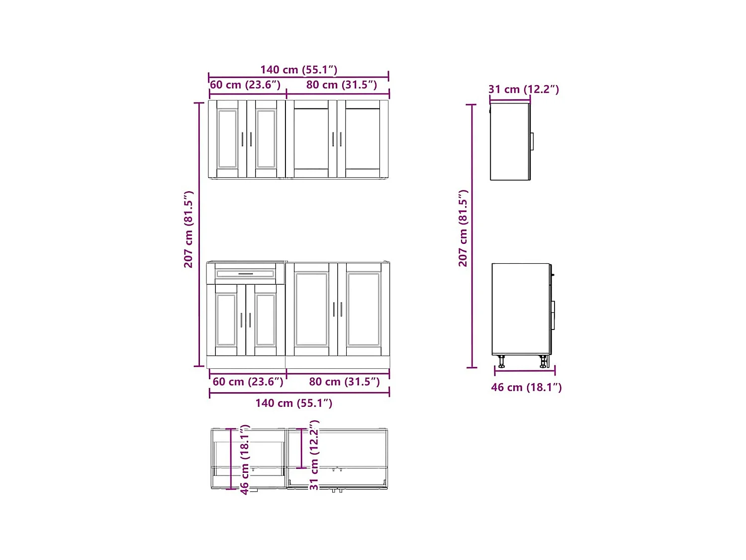 Ensemble d'armoires de cuisine 4 pcs bois d'ingénierie
