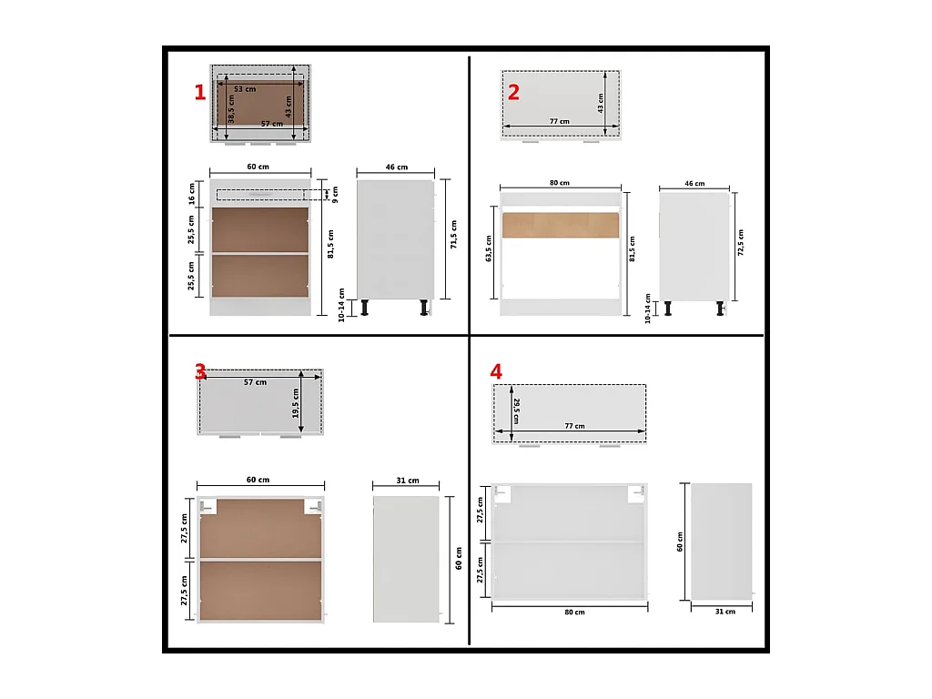 Ensemble de meubles de cuisine 4 pcs Blanc Bois d'ingénierie