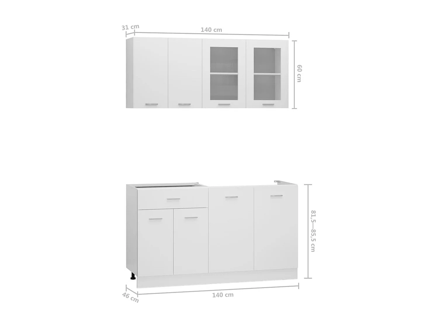 Set di mobili da cucina da 4 pezzi in legno ingegnerizzato bianco
