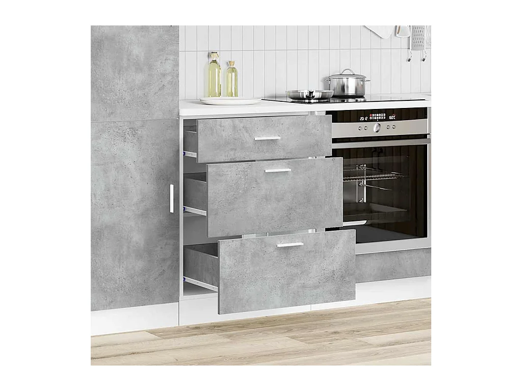 Armoire de cuisine gris béton bois d'ingénierie