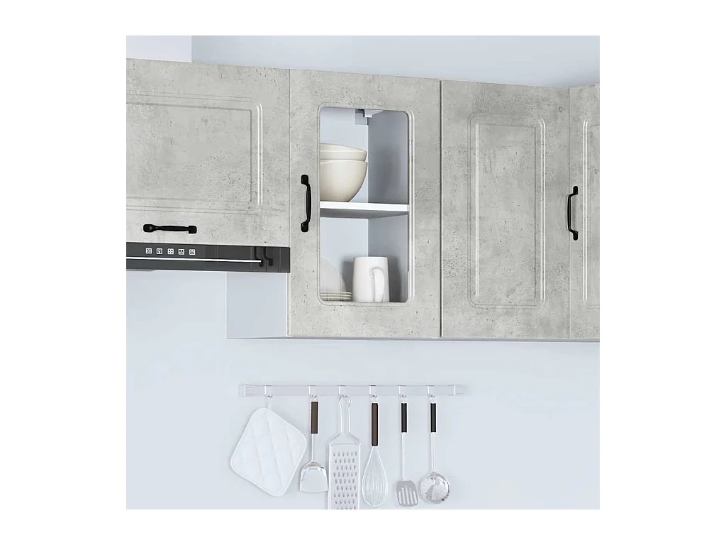 Armoire murale de cuisine avec porte en verre gris béton