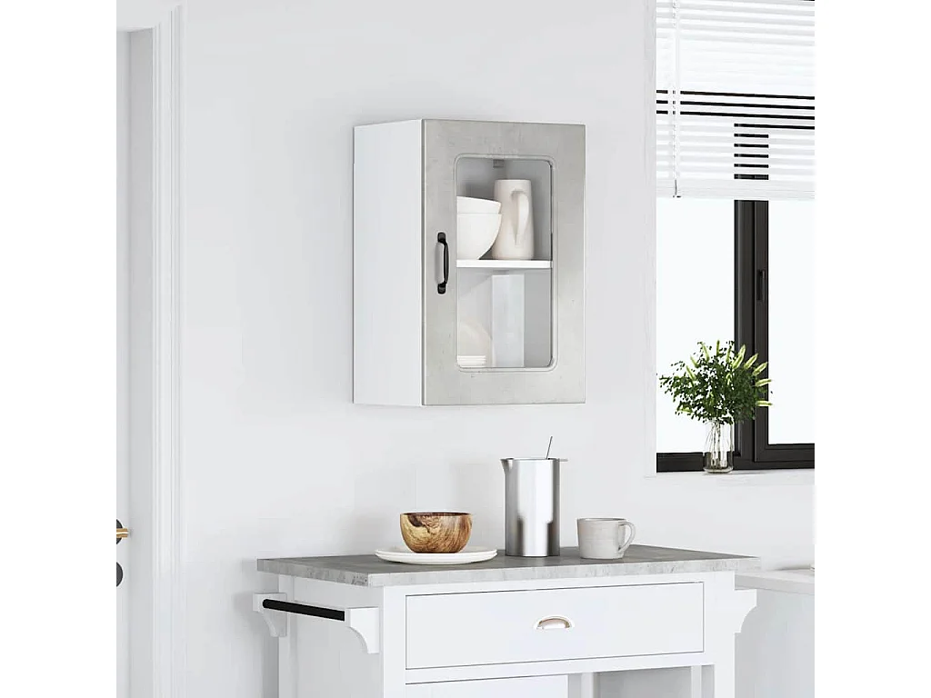 Armoire murale de cuisine avec porte en verre gris béton