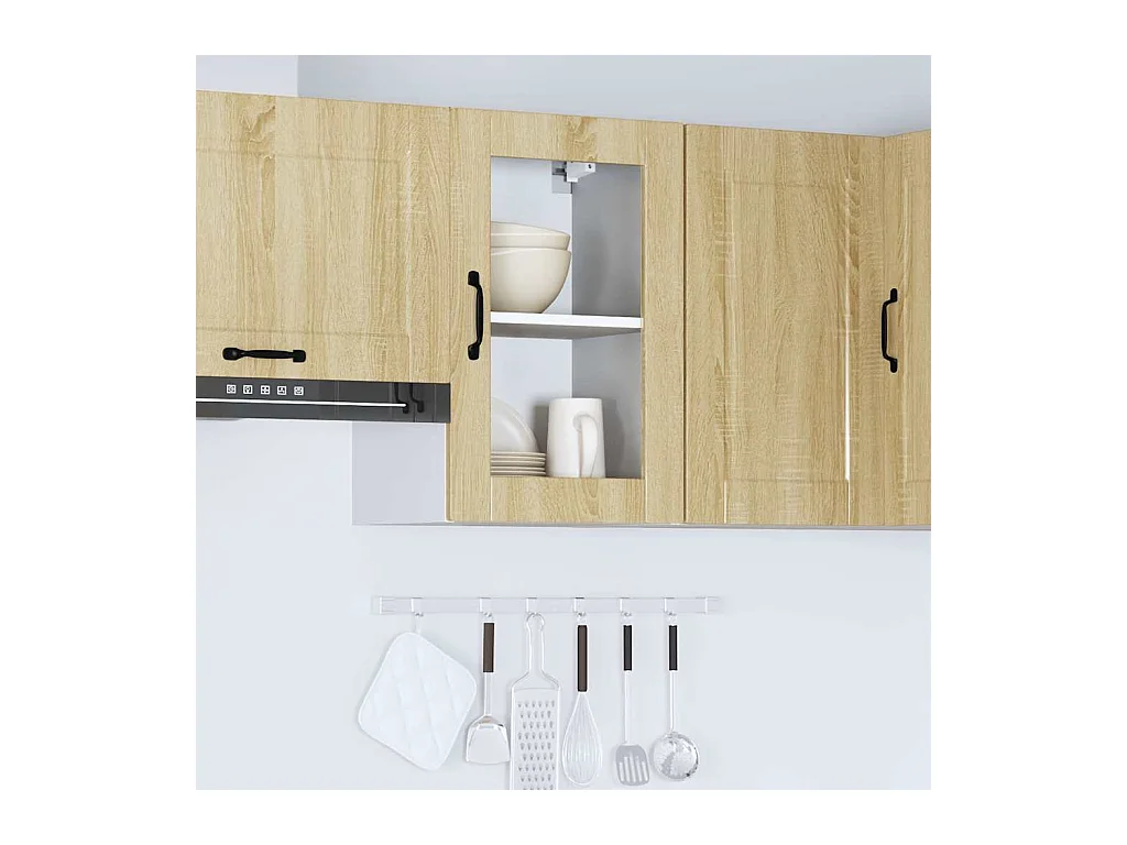 Armario de cocina de pared de roble Sonoma y puerta de vidrio