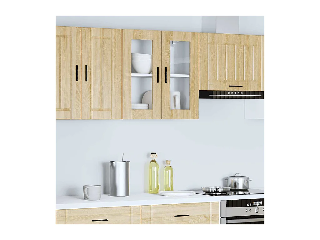 Armoire murale de cuisine et porte en verre chêne sonoma