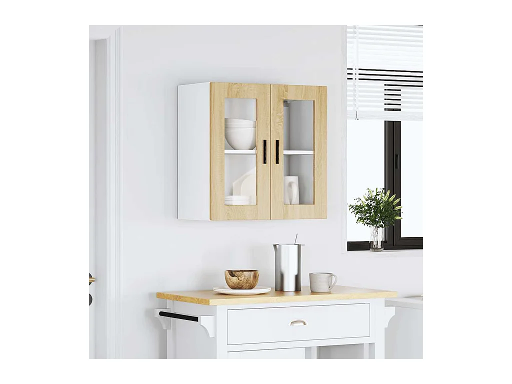 Armoire murale de cuisine et porte en verre chêne sonoma