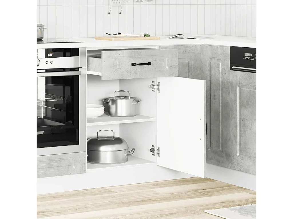 Armoire de cuisine gris béton bois d'ingénierie