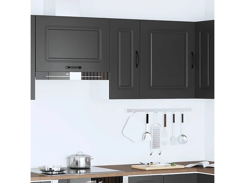 Kalmar zwarte keukenwandkast van bewerkt hout