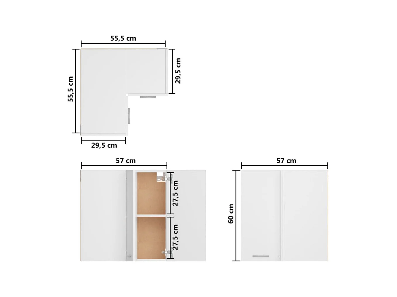 Witte 57x57x60 cm Houten Hanghoekkast