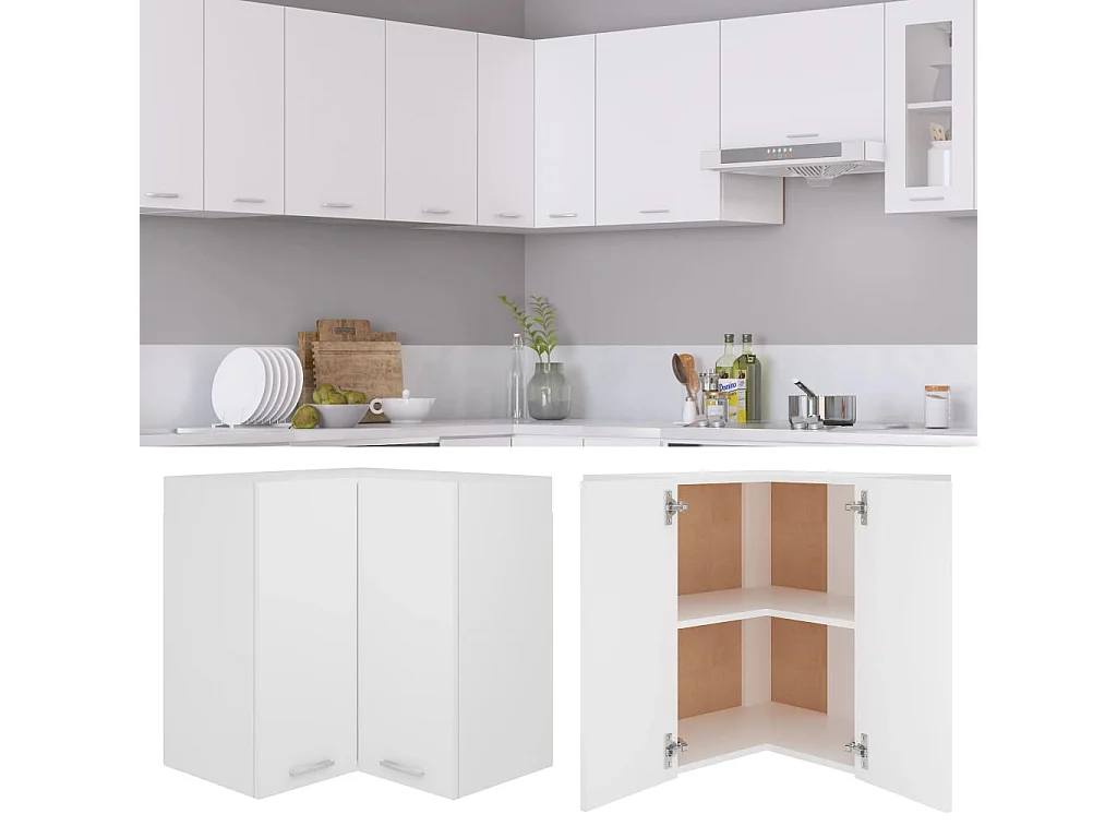 Mobiletto angolare sospeso in legno bianco 57x57x60 cm