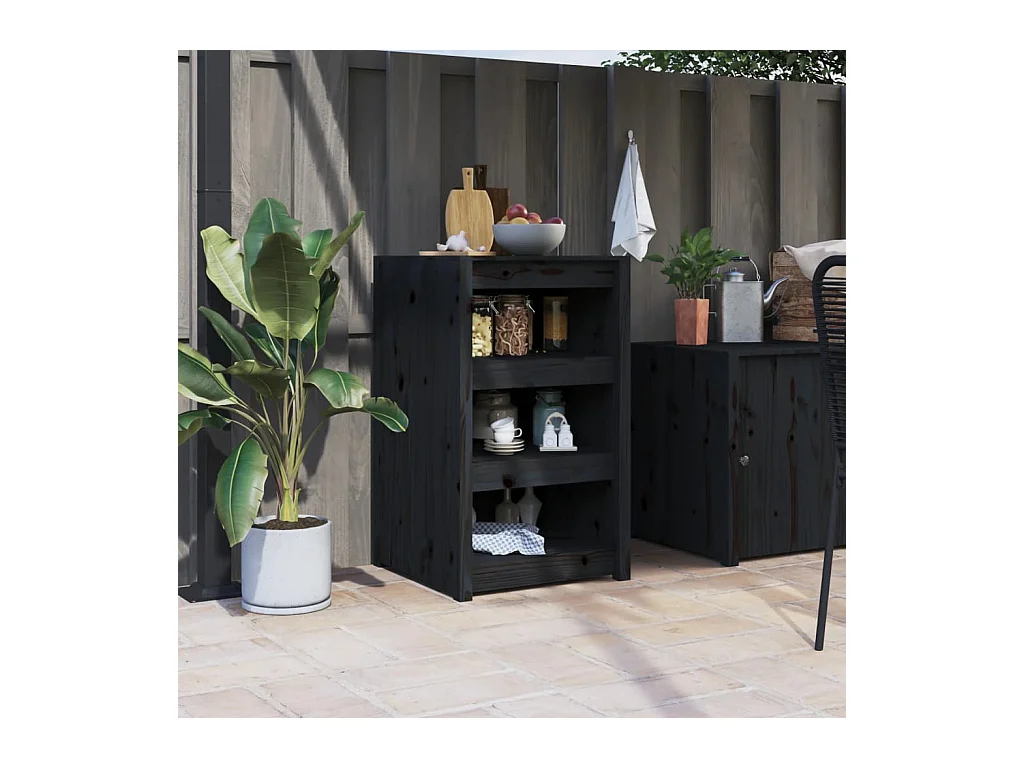 Schwarzer Outdoor-Küchenschrank 55x55x92 cm aus massivem Kiefernholz