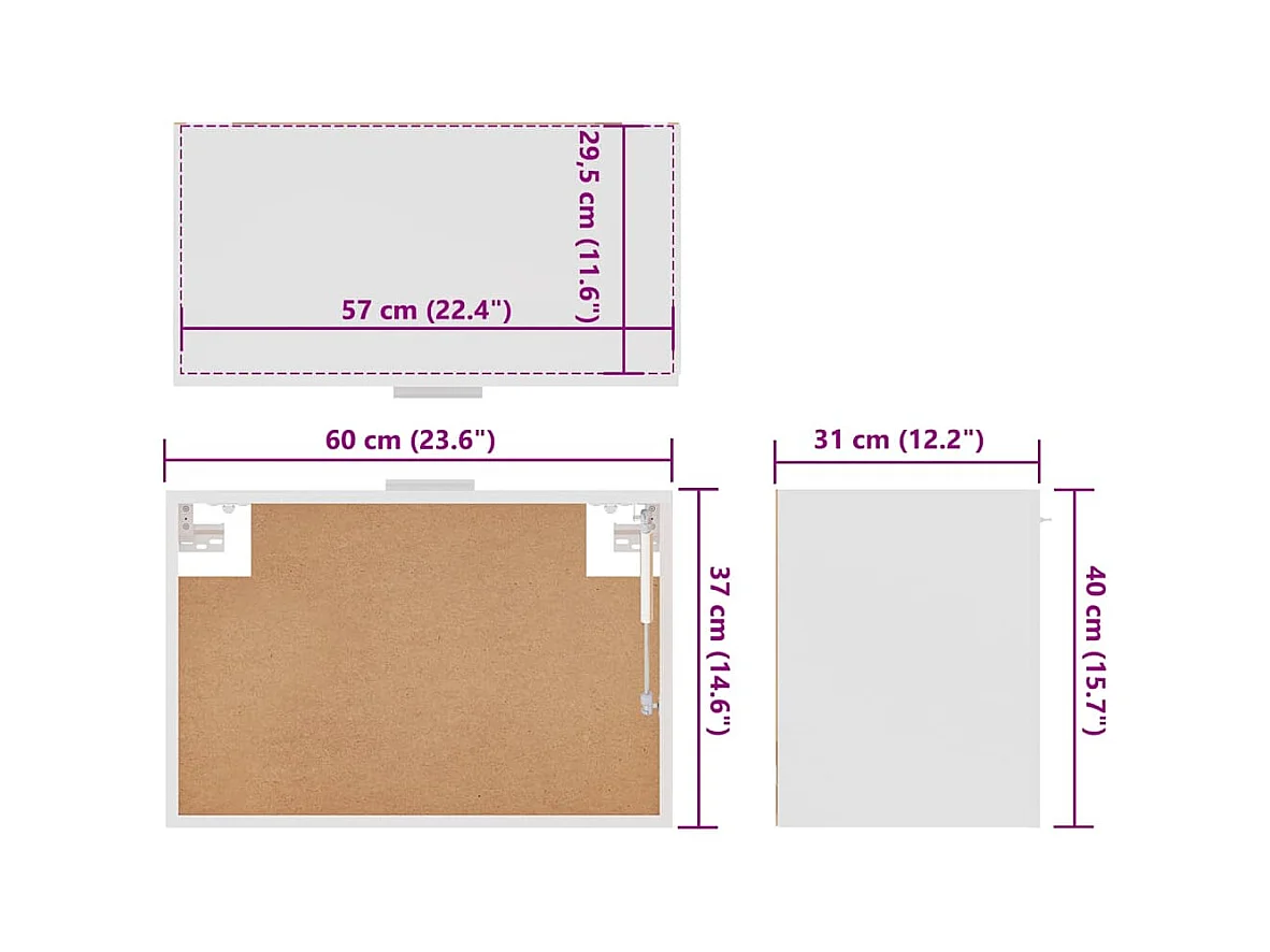 Witte hangkast 60x31x40 cm bewerkt hout