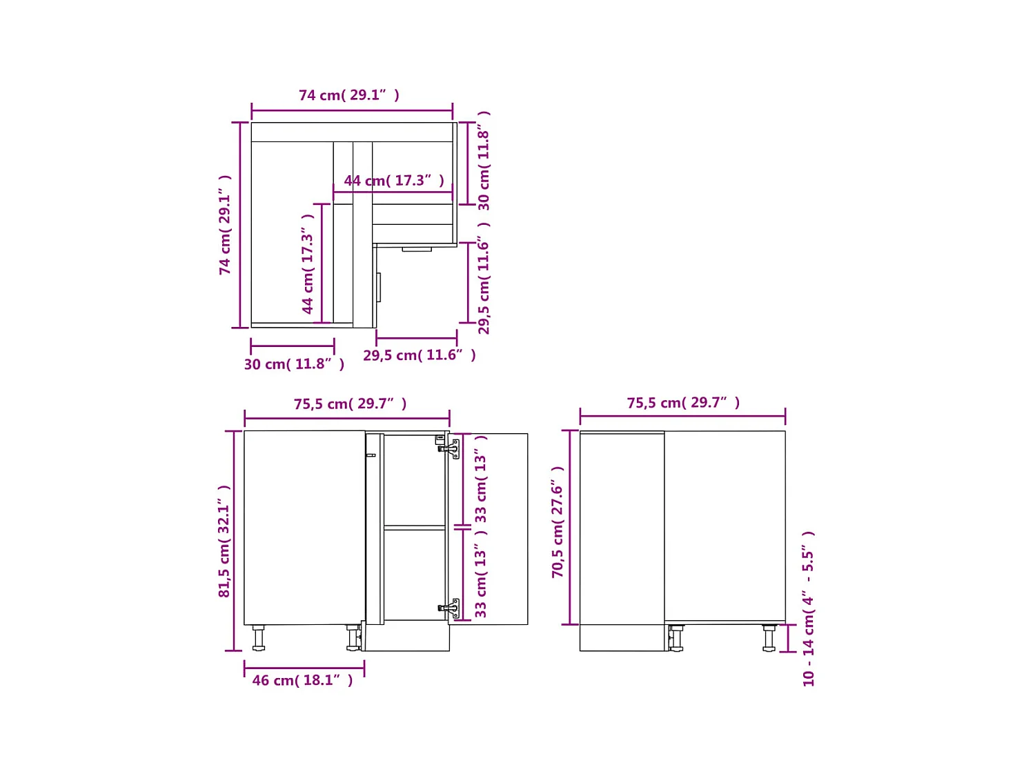 Armoire de plancher d'angle blanc 75,5x75,5x81,5 cm