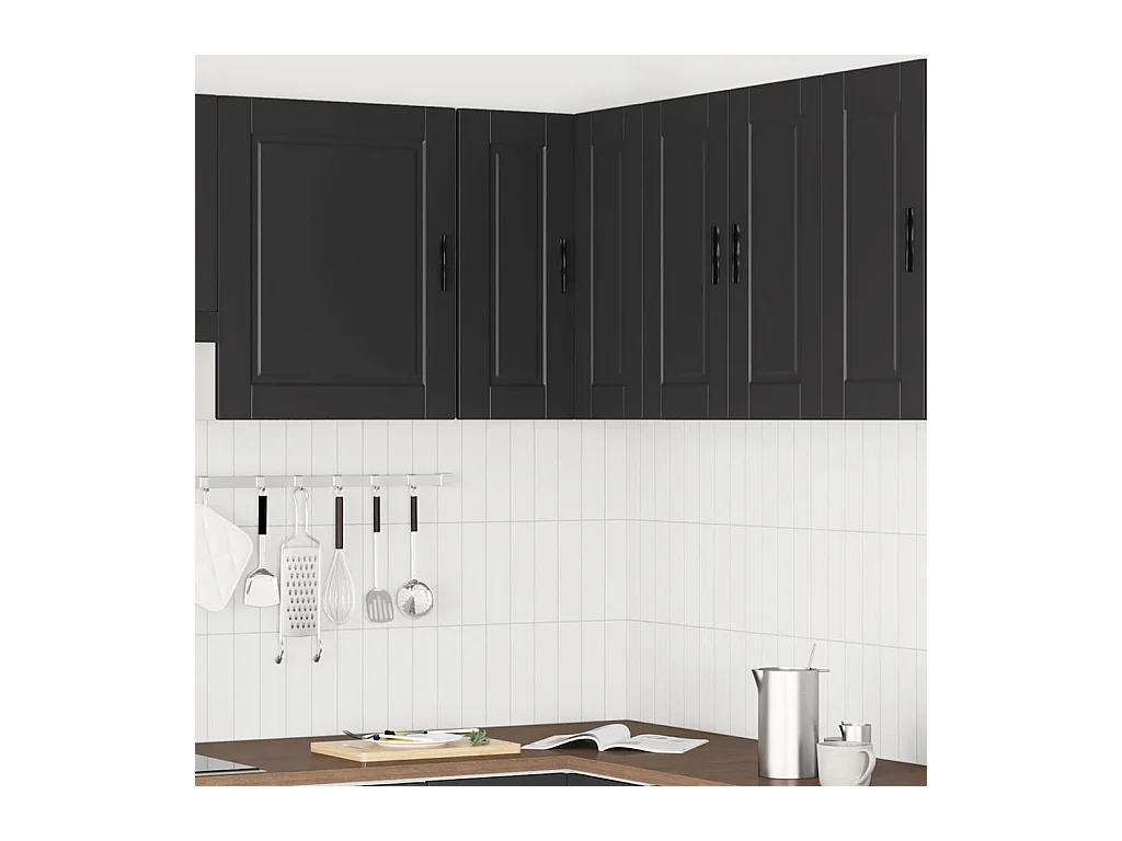 Mobiletto angolare da cucina in legno ingegnerizzato nero Porto