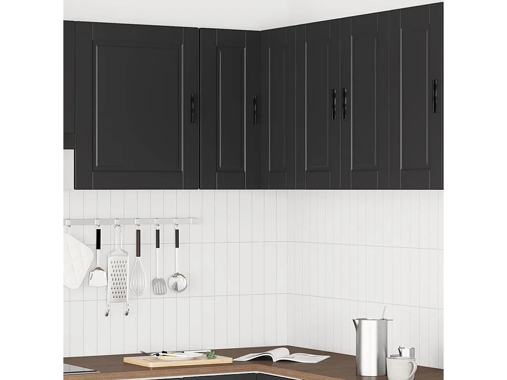 Armoire d'angle murale de cuisine noir bois d'ingénierie