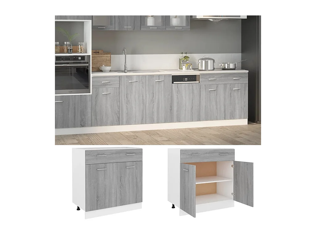 Mobiletto da terra grigio Sonoma con cassetto 80x46x81,5 cm