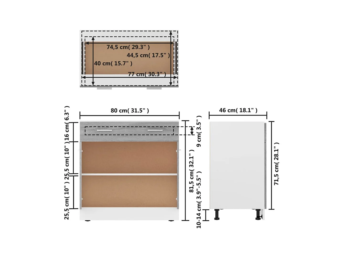 Mobiletto da terra grigio Sonoma con cassetto 80x46x81,5 cm