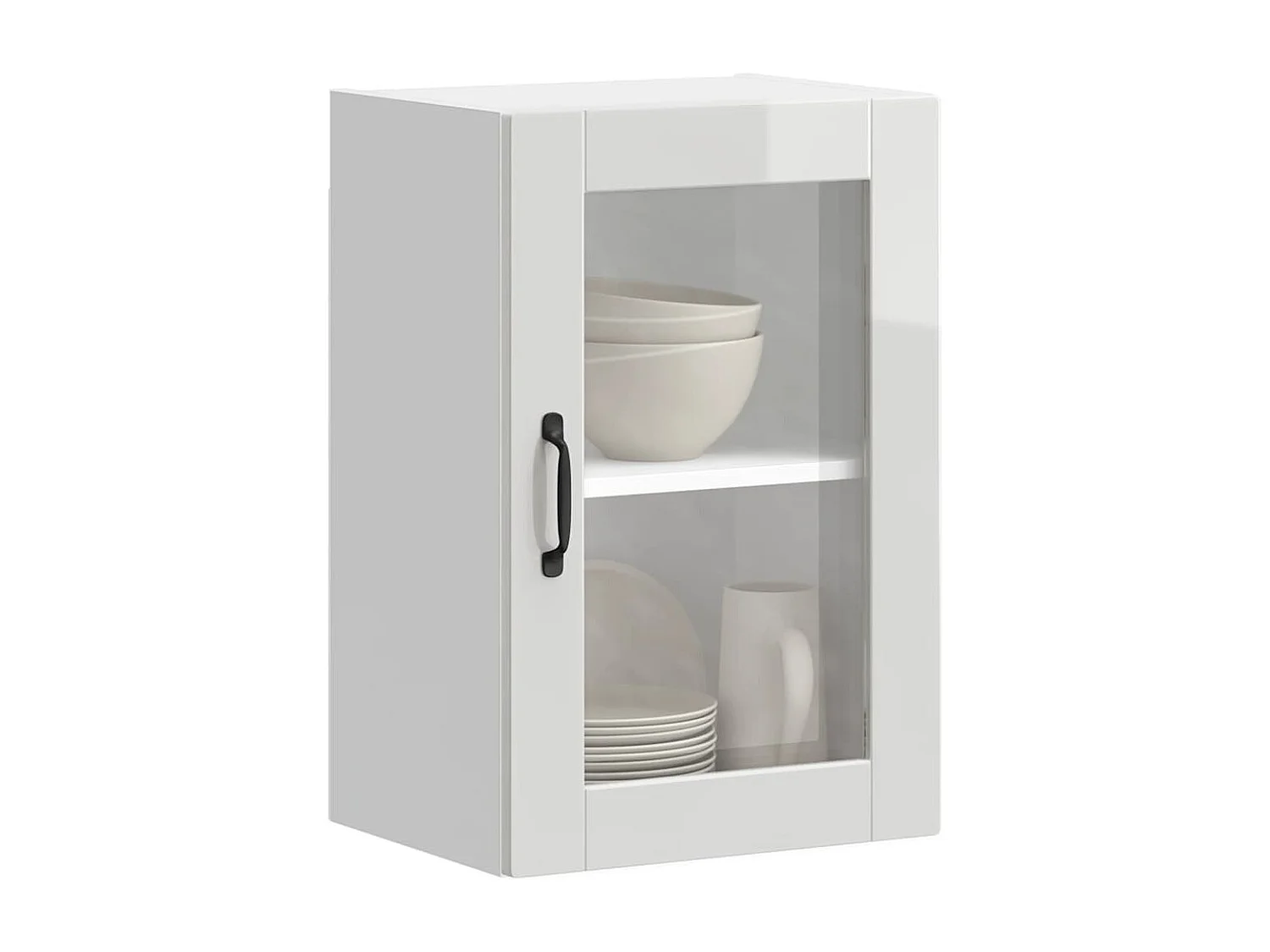 Armoire murale cuisine avec porte en verre blanc brillant