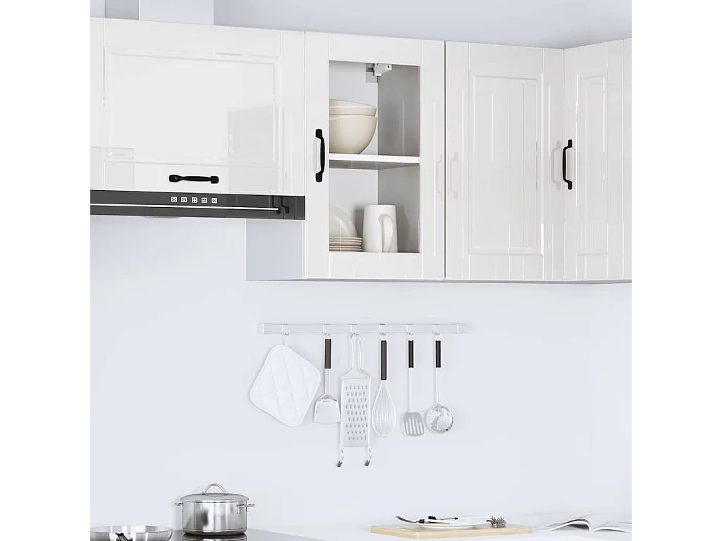 Armoire murale cuisine avec porte en verre blanc brillant
