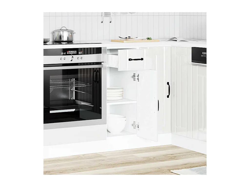 Armoire de cuisine blanc brillant bois ingénierie