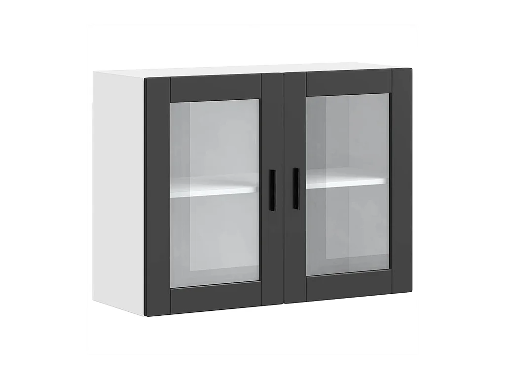 Pensile da cucina con anta in vetro nero Porto